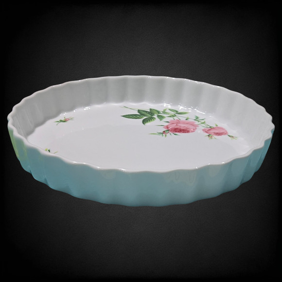 1950s Vintage White Pink Floral Beveled Porcelain 9.5 Inch Quiche Tart Pie Pan - Picture 8 of 9
